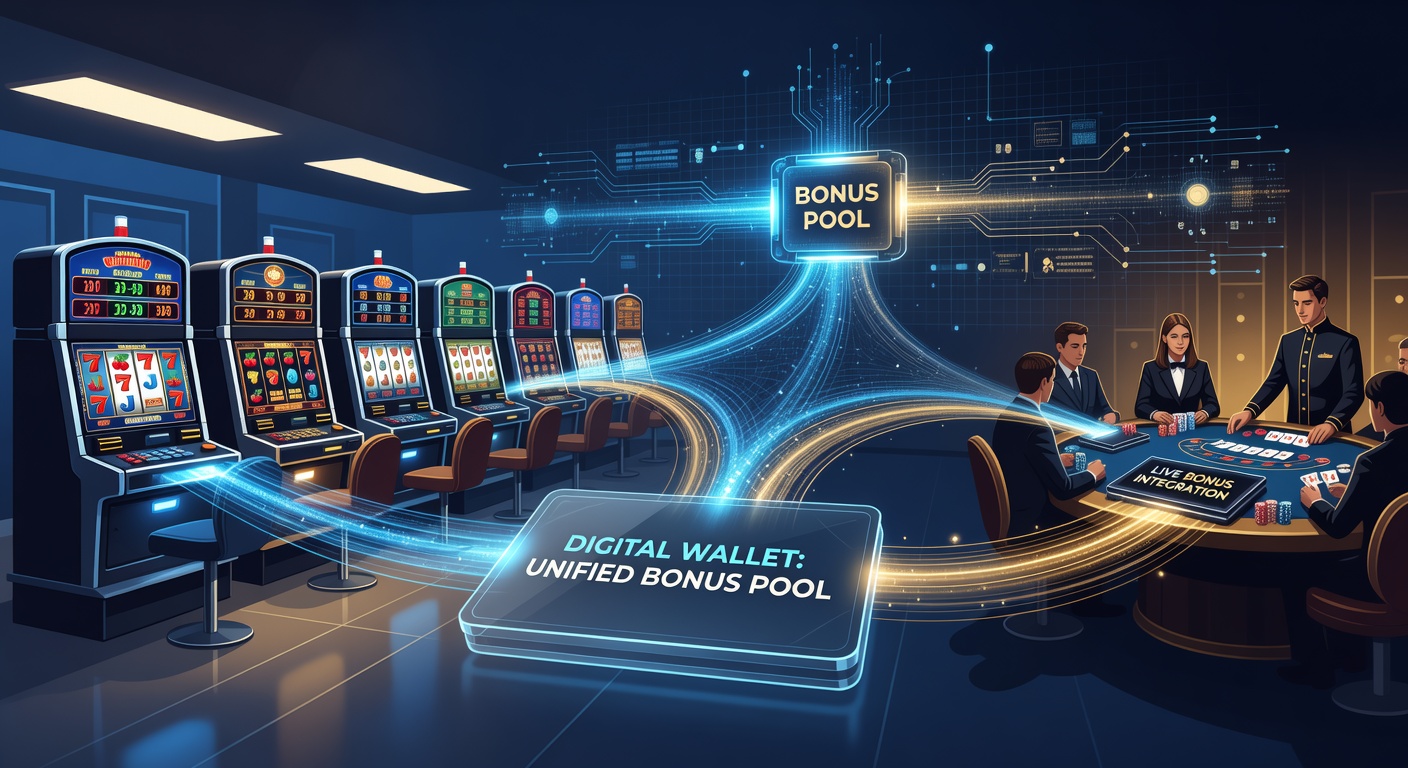 Live casino table and slot machine screens showing synchronized bonus pool indicators powered by digital wallet integration