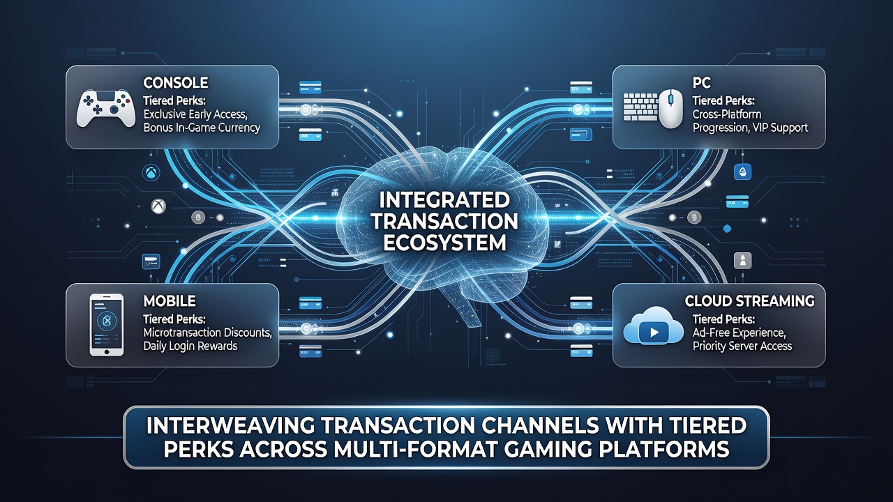 Diagram showing how tiered perks scale with transaction volume across different gaming formats including slots, table games, and live dealers