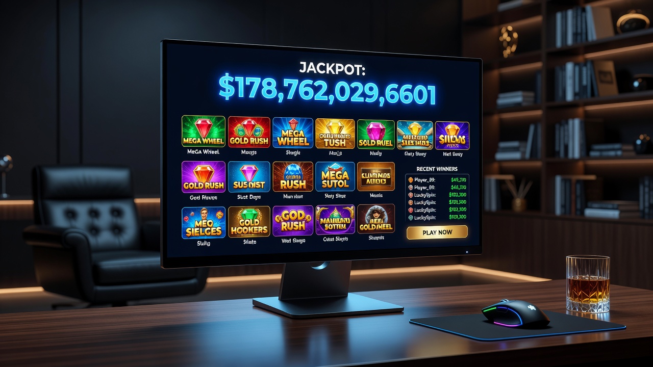 Mobile device displaying live progressive jackpot totals alongside casino game lobby options