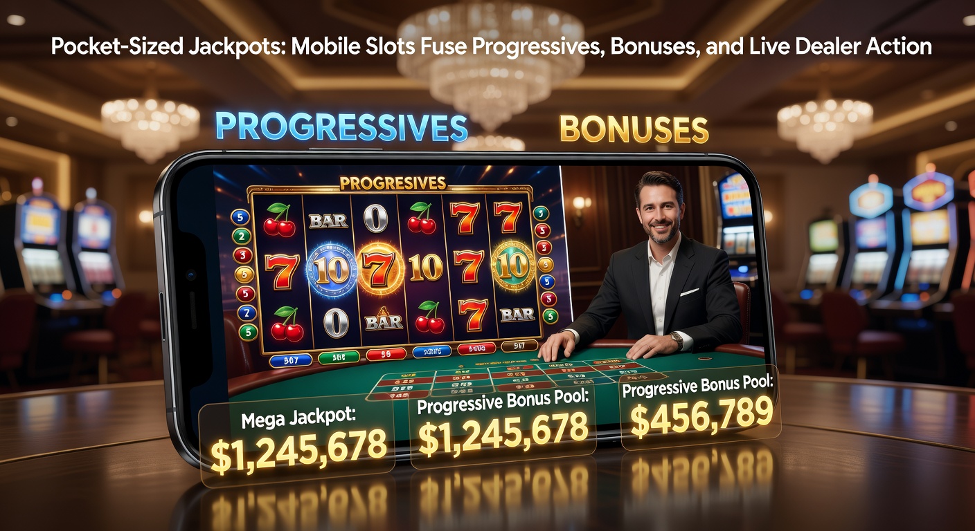 Close-up of a mobile device displaying cascading bonus symbols exploding into multipliers, with progressive bars filling and a live chat bubble from a dealer inviting bets