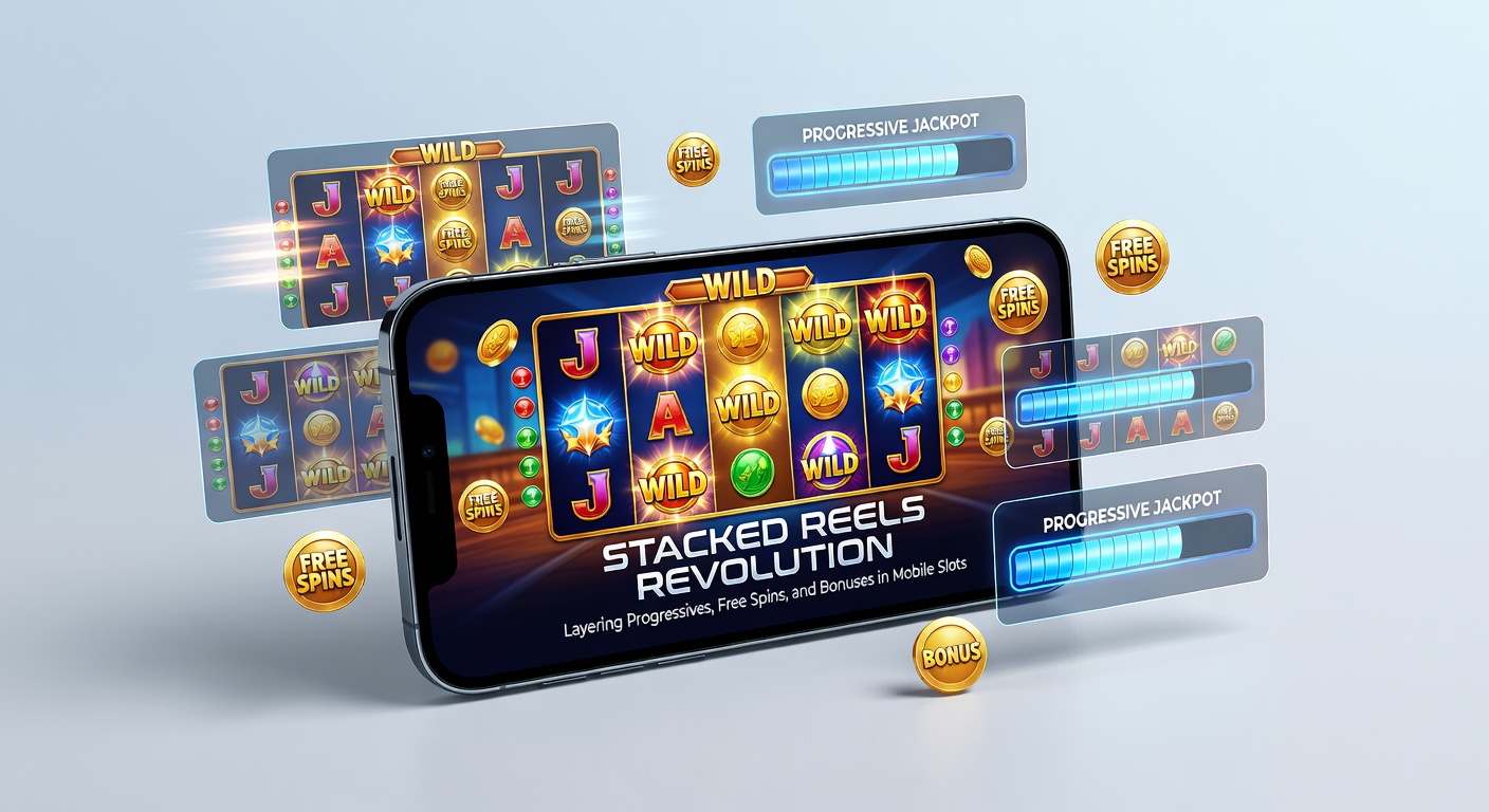 Vibrant mobile slot screen showing stacked reels with progressive jackpots, free spins counters, and cascading bonus symbols in action